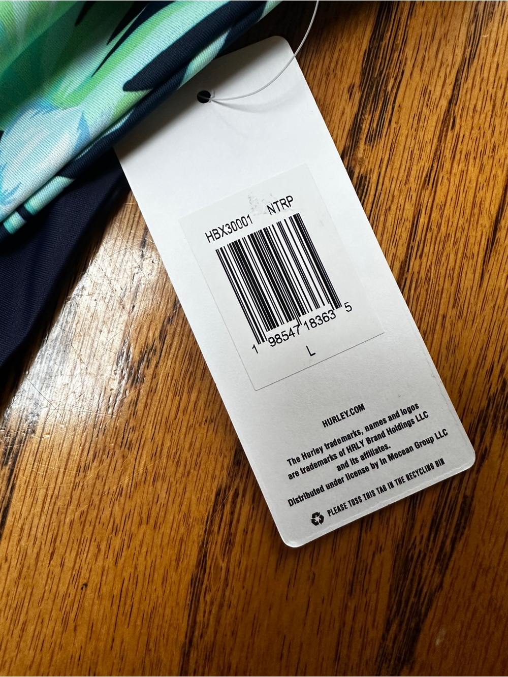 Hurley Navy Swim Rash Guard Set with Teal Leaf-Print Sleeves - Picture 5 of 6